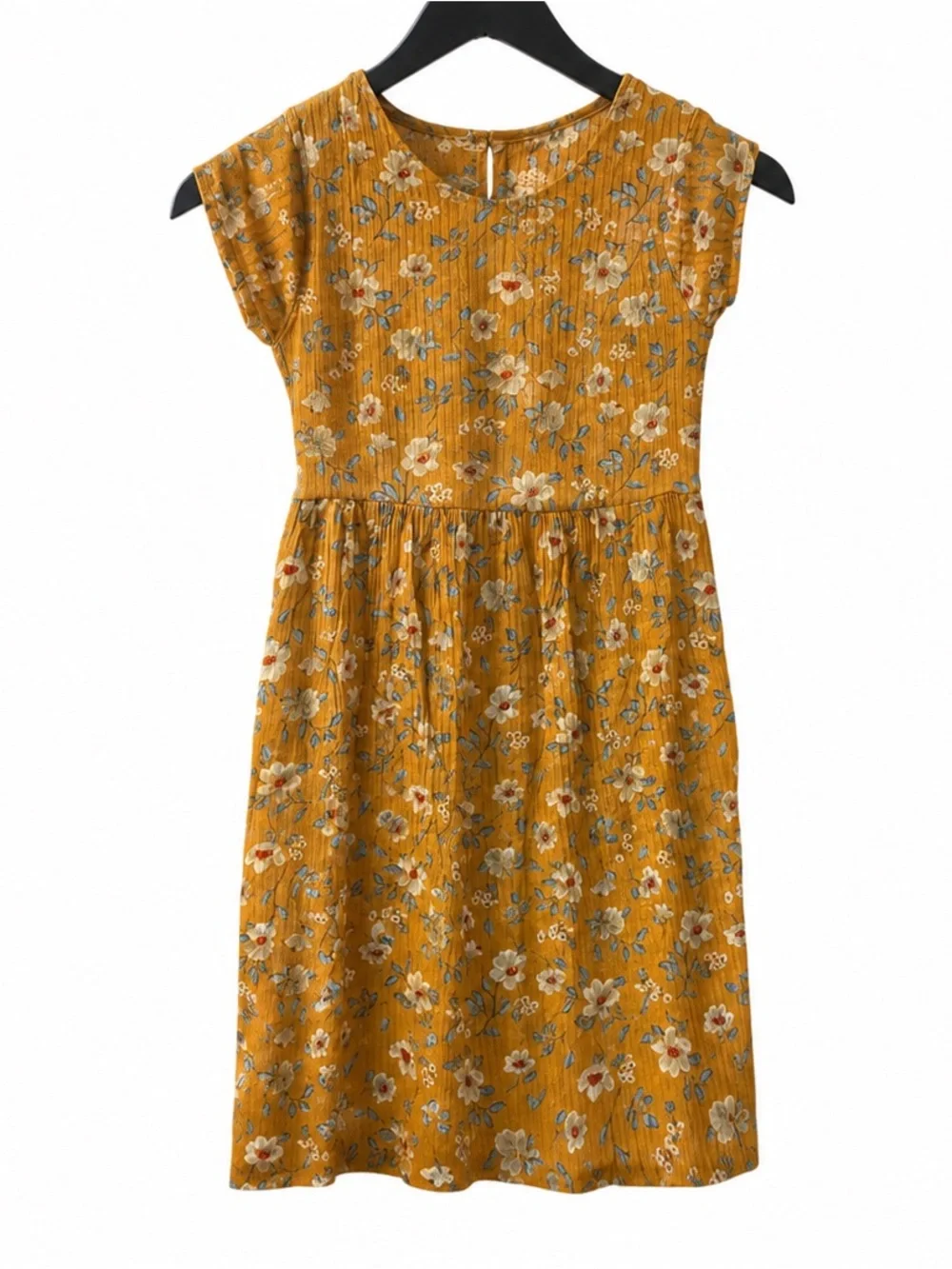 Little Lass Girls Size 10 Mustard Floral Faux Wrap Belted Dress
